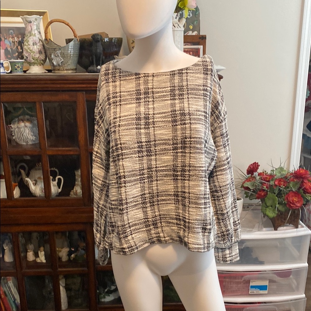 LOFT Plaid Top in Black and White